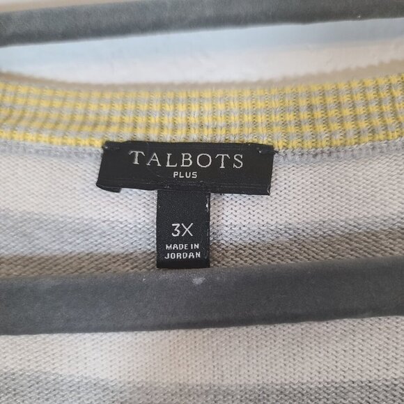 Talbots Plus Cotton Blend Yellow Gray Cream Stripe Round Neck Sweater Size 3X - Picture 4 of 7